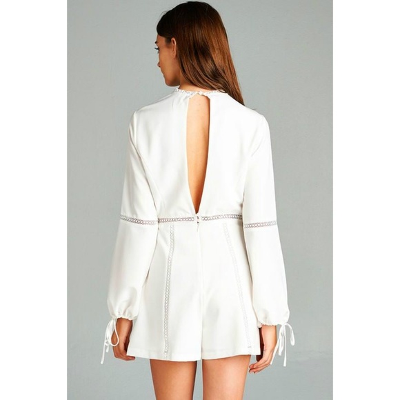 White Lace Sleeve Tie Romper - Picture 3 of 4